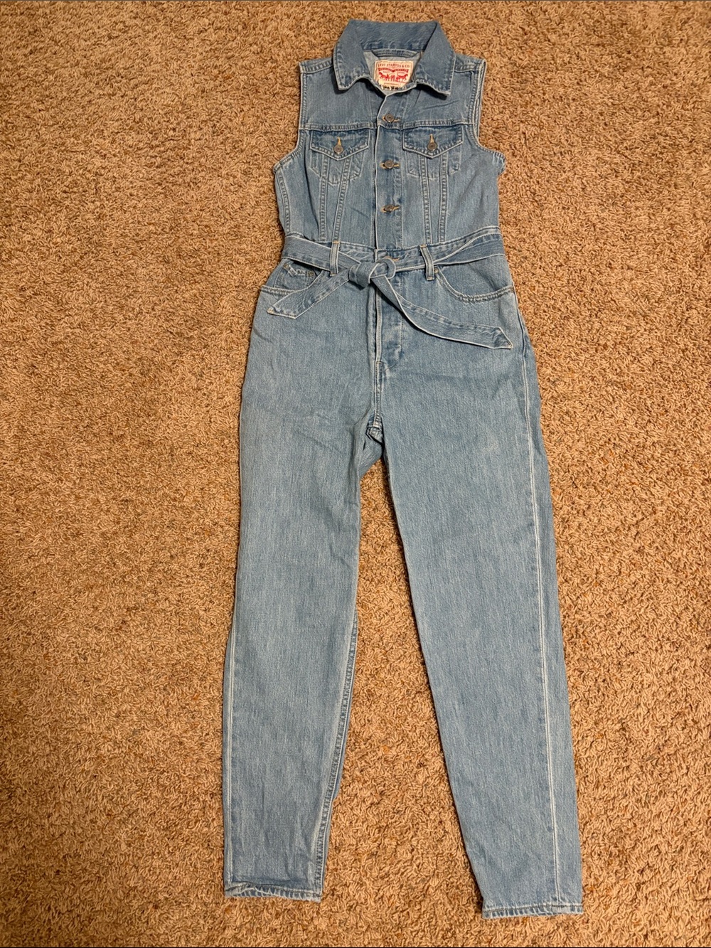 Levi's Light Blue Sleeveless Denim Jumpsuit with Waist Tie